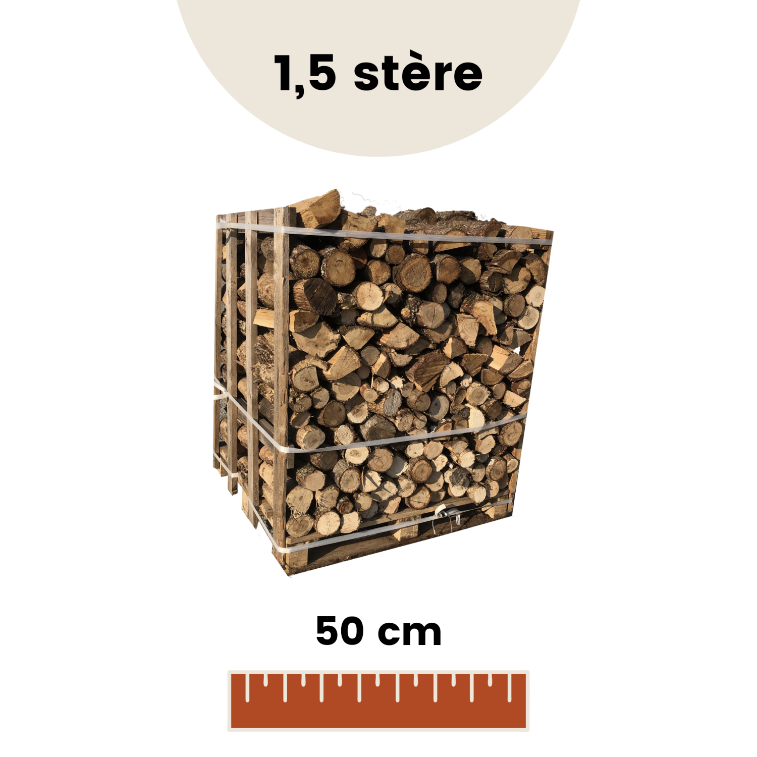 Bois de chauffage - 50 cm - Mélange 80% bois durs - Palette 1.2 m3 - 1.5  stères